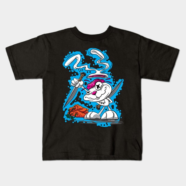 Deranged Psycho Knife wielding Killer Bunny Rabbit Kids T-Shirt by eShirtLabs